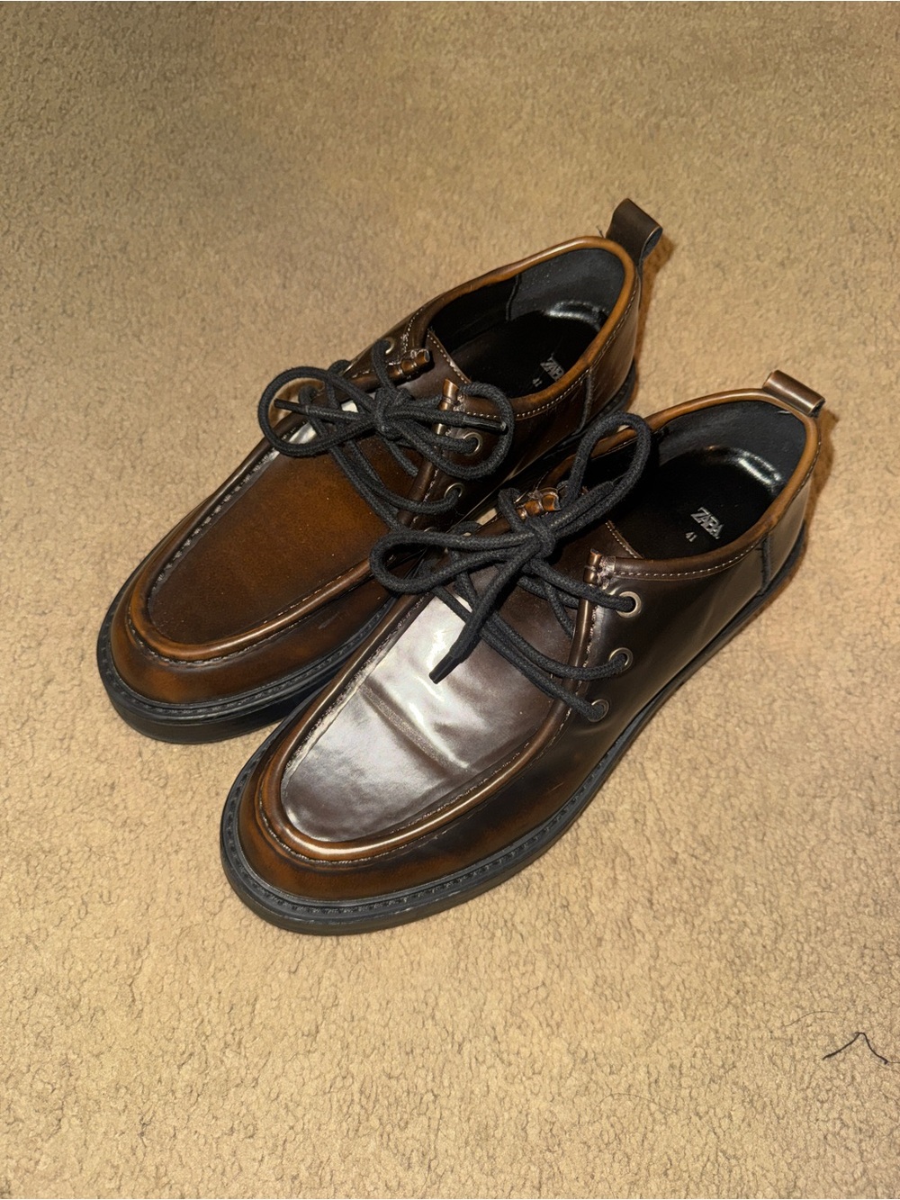 Zara Brown Leather Lace-Up Flats